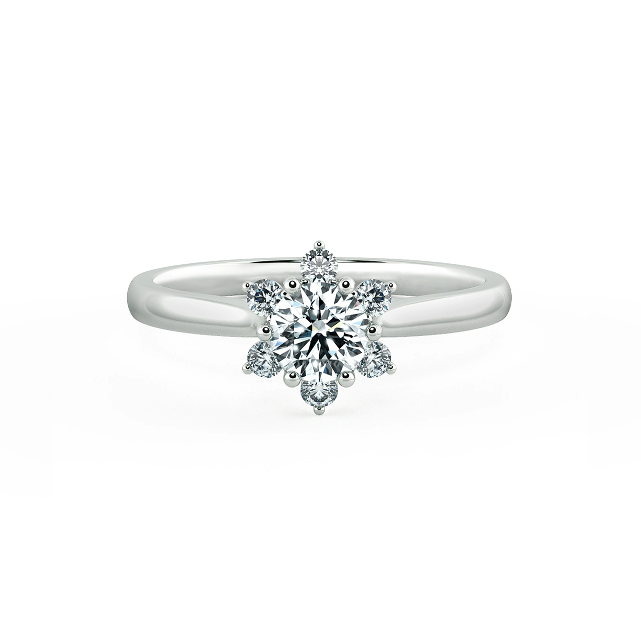 Small Halo Snowflake Engagement Ring with Shiny Band NCH2001 1
